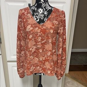Daytrip Floral V-Neck Blouse - Rust